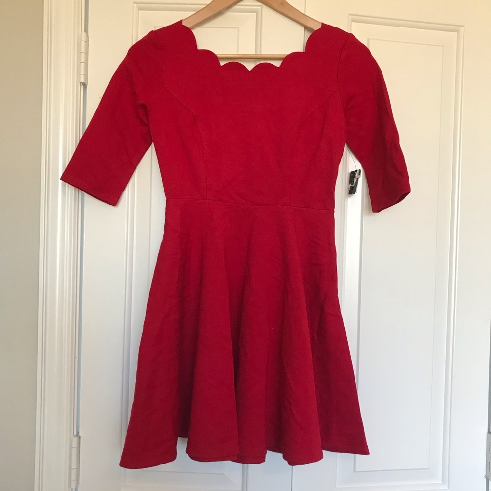 Red lulus dress scalloped top